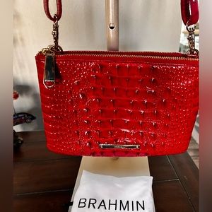Brand New Brahmin Melbourne Red & Gold Perri Crossbody Converts to Clutch